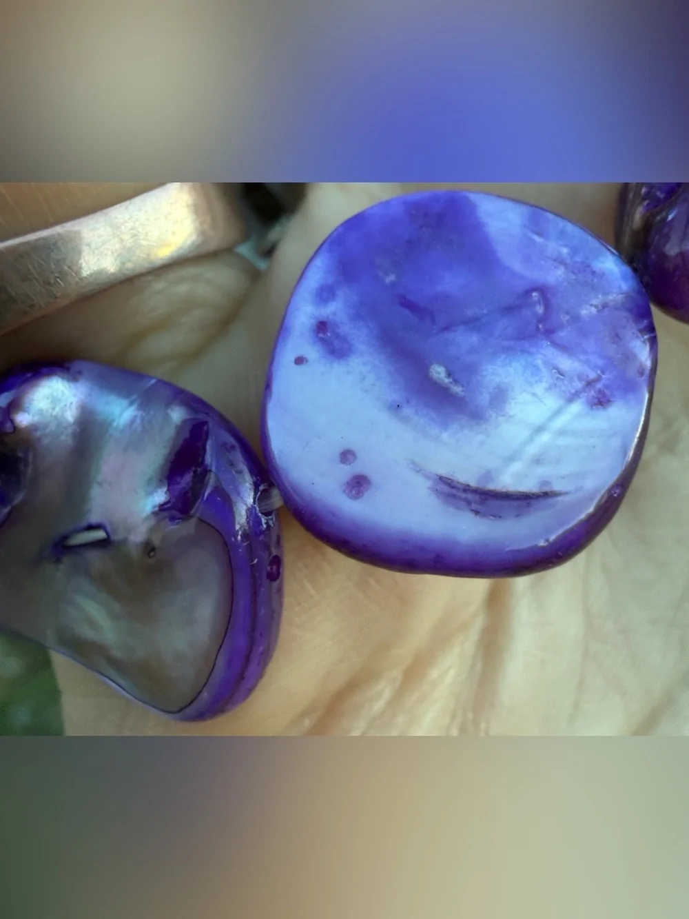 Boho Purple Mother of Pearl Shell Nugget Stretch Bracelet mermaid beach eclectic